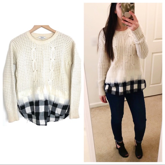 Madewell Sweaters - MADEWELL Wintermix Cable Gingham Peakout Sweater